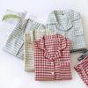 Spring/Summer Couple Pajama Set Cotton Double Layer Gauze Men's and Women's Japanese Plaid Set Long Sleeved