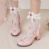 Fashion 2025 Women High Heels Cross Strap Mary Jane Pumps Party Wedding White Pink Black Bow Lace Beads Princess Cosplay Lolita Shoes