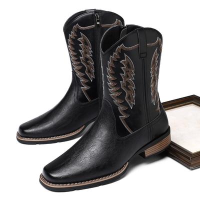 Модные мужские ковбойские сапоги до середины икры, в стиле ретро, с ручной вышивкой, высокие сапоги, мужские повседневные кожаные сапоги, рыцарские боты