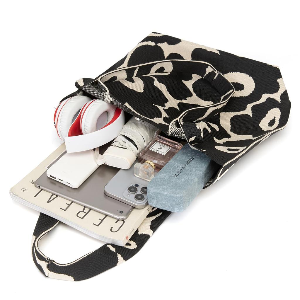 Bagging Tote Bag, Women's, One-Shoulder, A4 Size, Knit, Stiff, Large, Kobe Liberal, nt01 (Leopard Print)