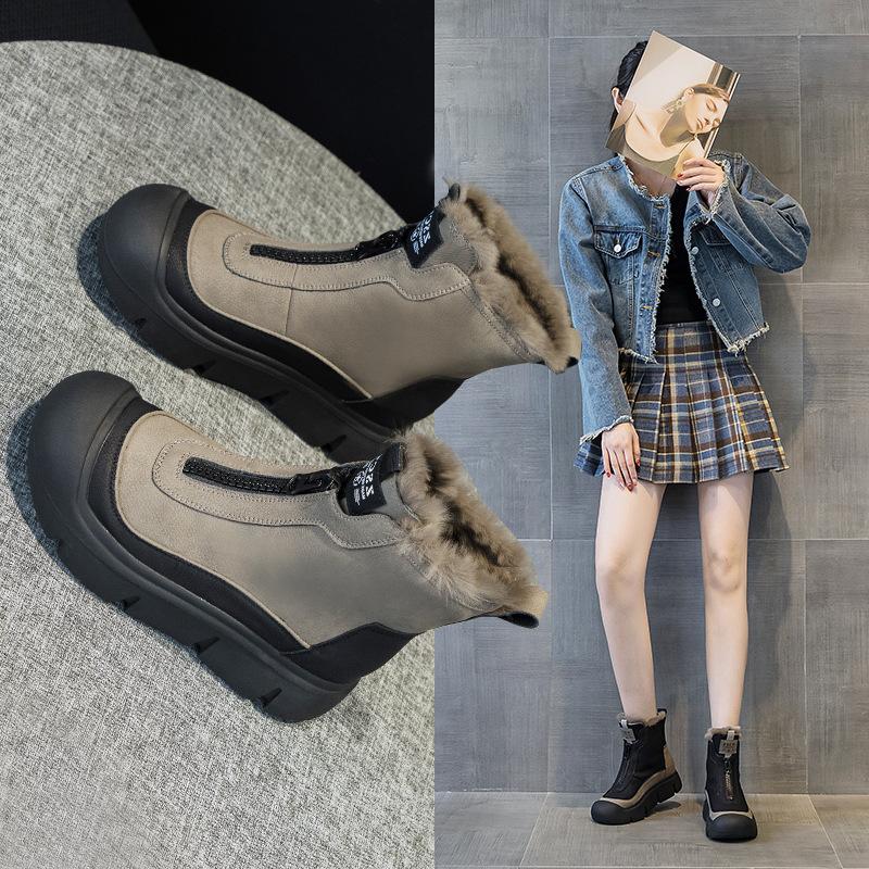 Женские ботинки из мягкой кожи ботинки Мартина удобная женская обувь осенние новые бархатные короткие ботинки осень и зима