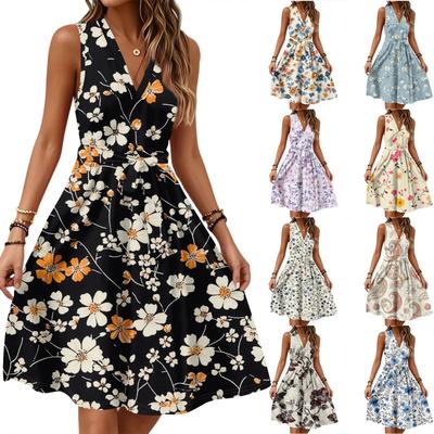 Платья для женщин, летние, повседневные, на пуговицах, с V-образным вырезом, с коротким рукавом, для работы, платья