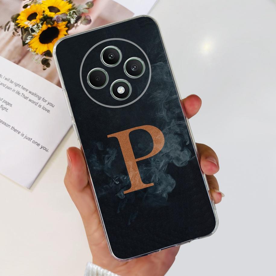 Чехол для OPPO Reno12 F Милые буквы от A до Z Цветок Прозрачный Мягкий Силиконовый Задняя крышка телефона Для OPPO Reno 12F 5G Reno12F 2024 Capa