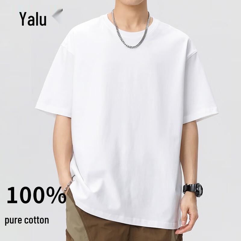 Yalu Men's Pure Cotton Loose Fit Short Sleeve T-shirt