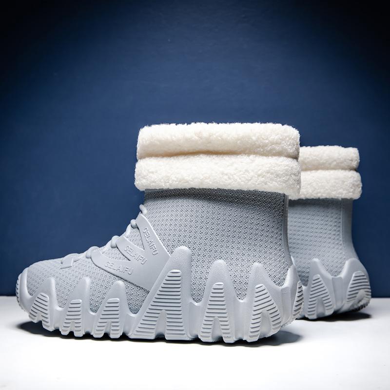 ПВХ водонепроницаемые мужские зимние ботинки с утолщенной подошвой нескользящие модные для отдыха с подкладкой тепло