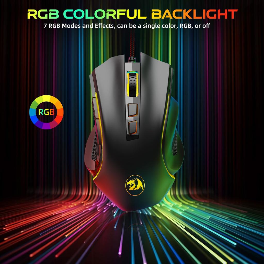 Черная проводная игровая мышь Redragon M602A-RGB с сенсором PAW 3212, 7200 DPI,
