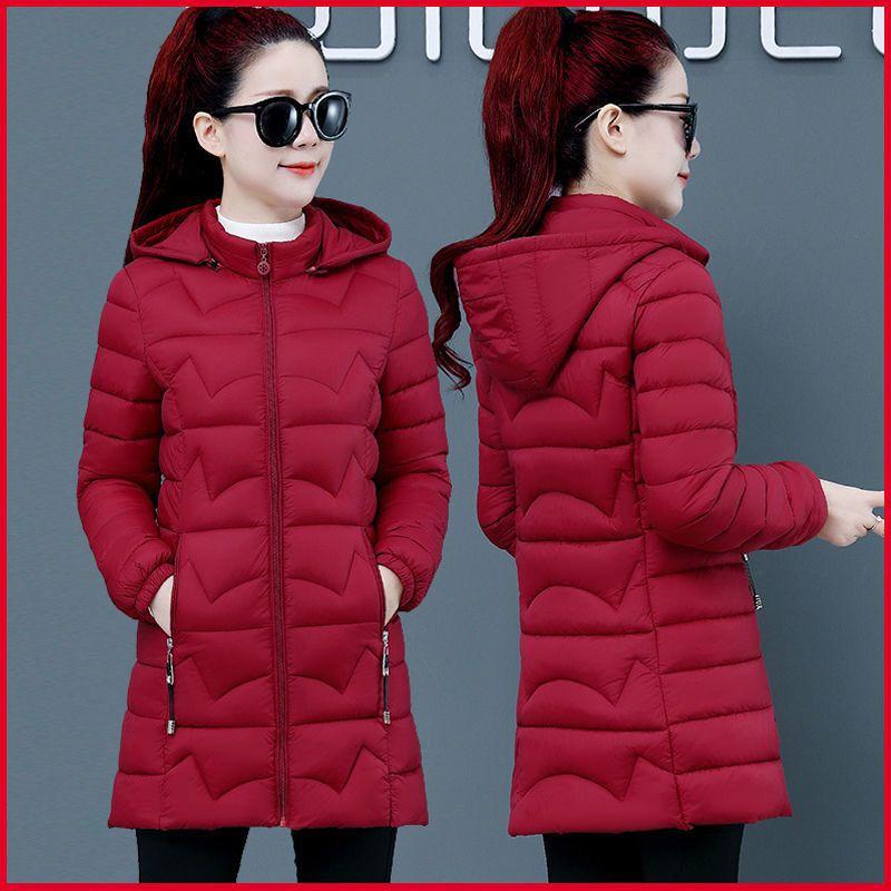Winter Light and Thin Cotton Clothes Women's New Versatile Slim Fit Cotton Coat Mid Length Cotton Coat Fashionable and Fashionable Hooded Coat