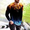 3D цифровой узор пламени принт мужской длинный рукав круглый вырез футболка весна осень мужчины бег фитнес спортивные топы футболка