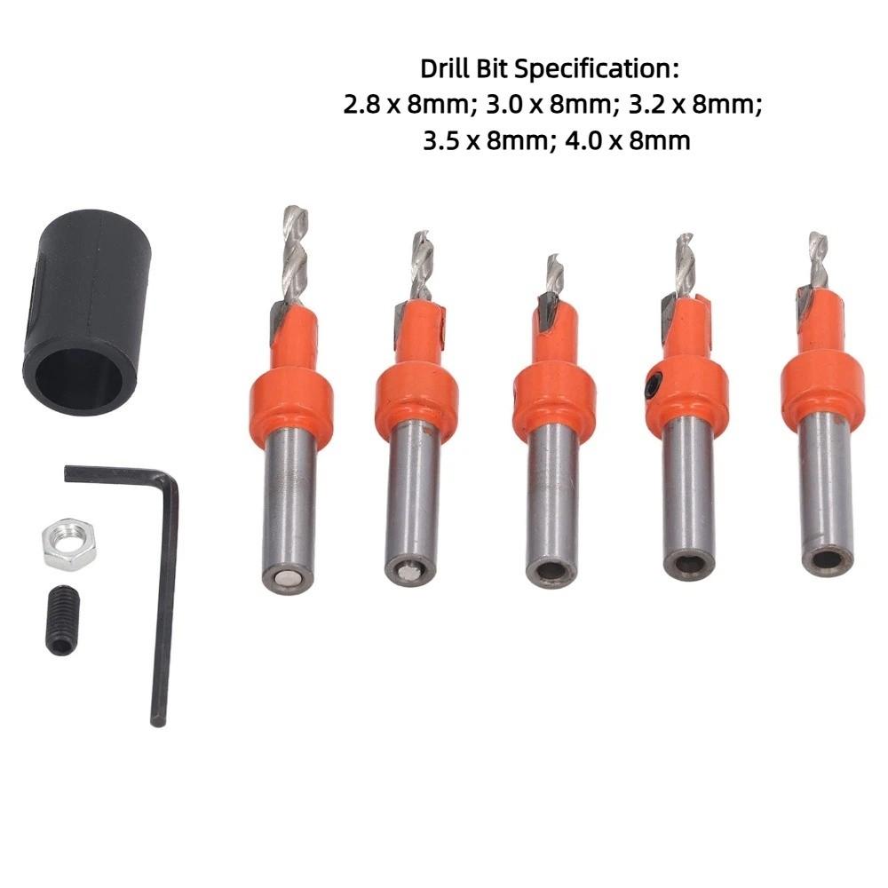 5pcs High Carbon Steel Countersink Drill Bit Set 8mm Shank Woodworking Drill Bit  For Woodworking