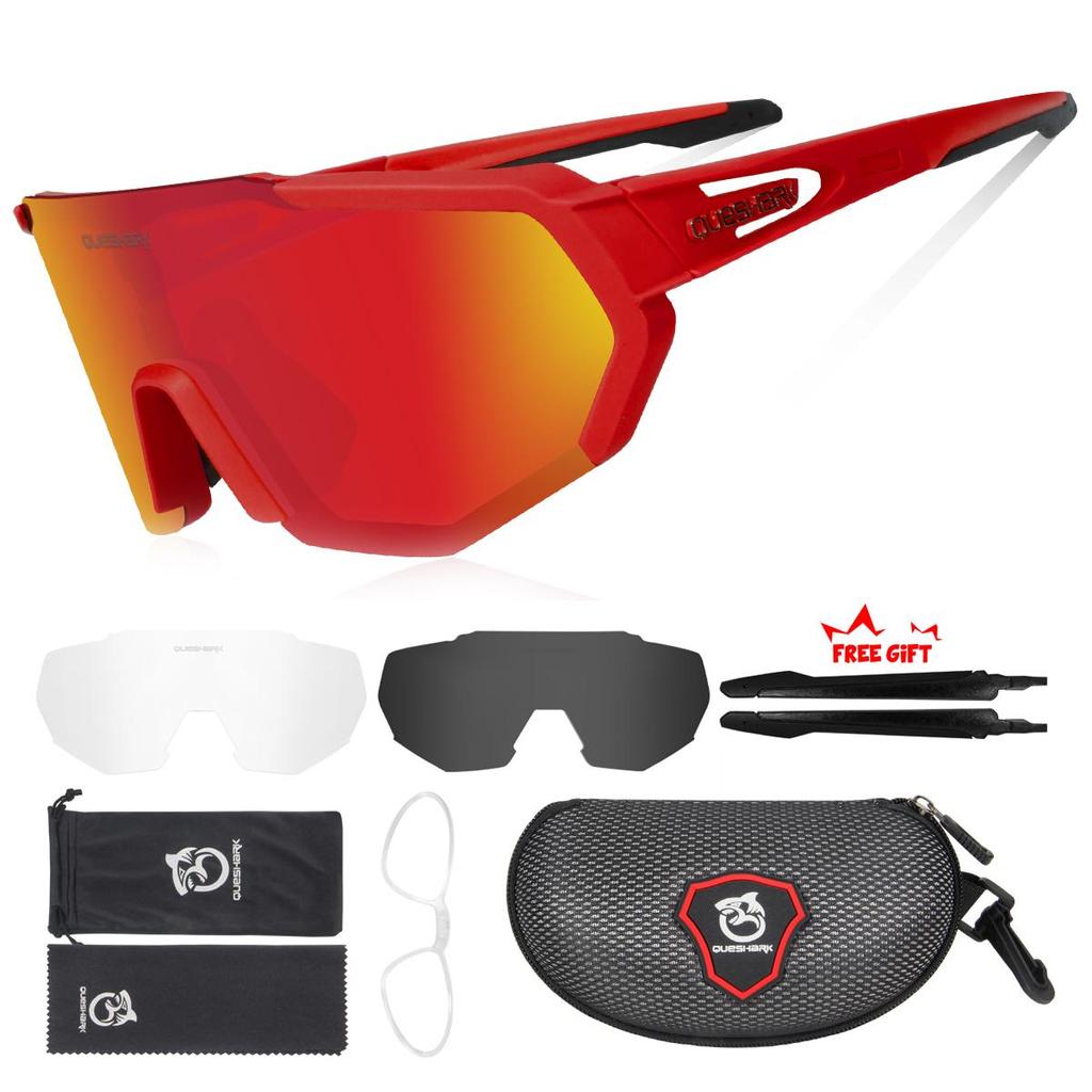 Queshark Велосипедные очки Поляризованные спортивные солнцезащитные очки MTB Велосипедные очки Мужчины Женщины Велосипедные очки 3 линзы