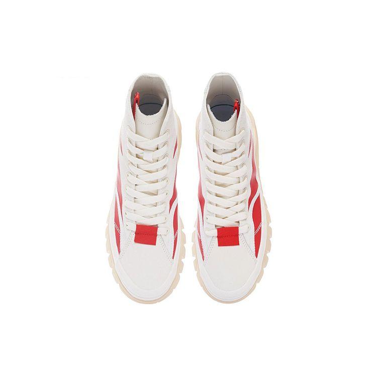 Li Ning Weiwu Fabric Leather Shock Absorbing Non Slip Wear Resistant High Top Casual Shoes Women Shoes AZGS090-1