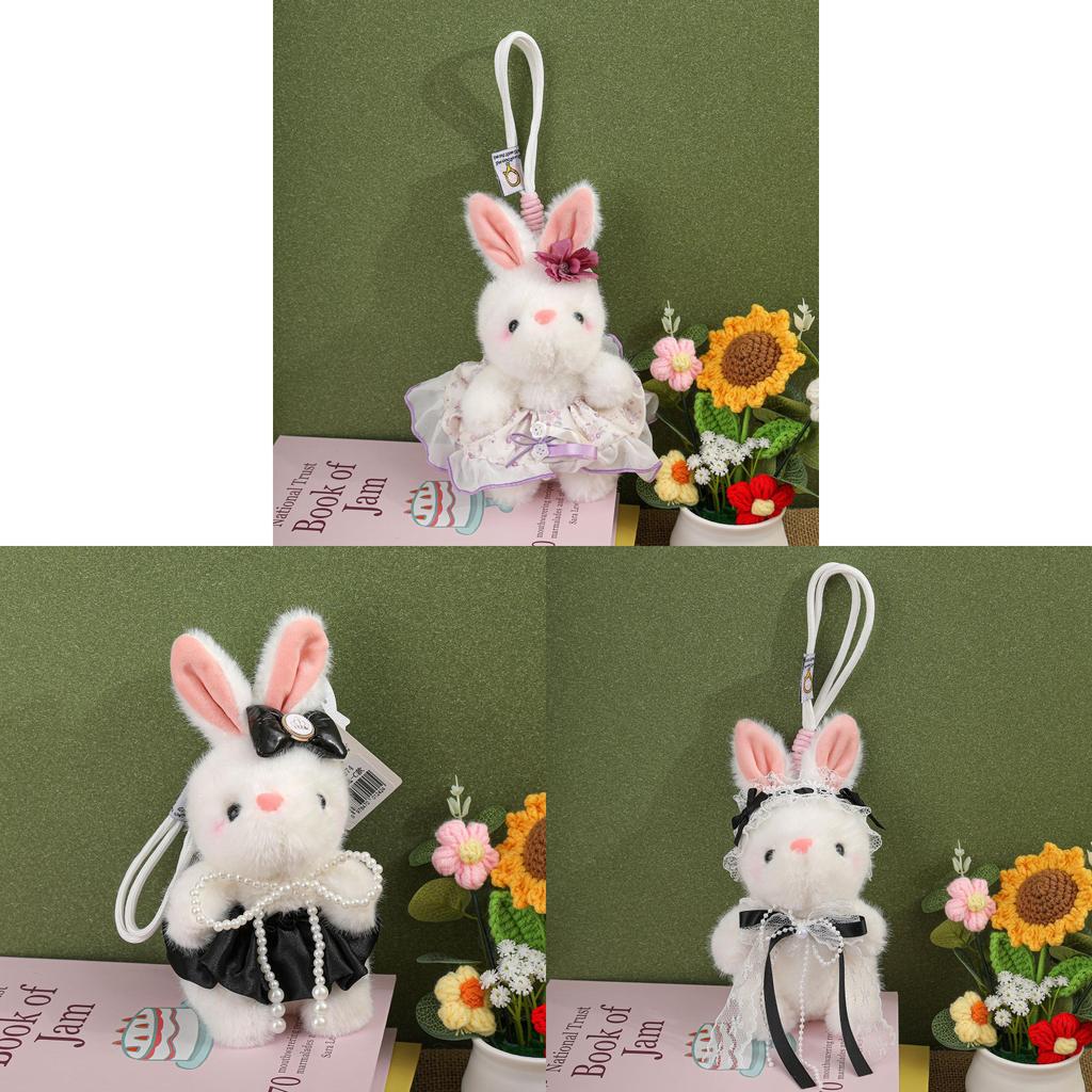 Adorable Bunny Pendant Plush Toy With Lace Accents For Kids And Teens