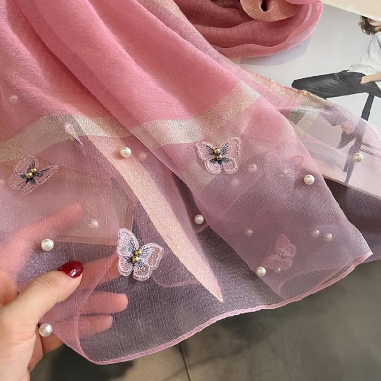 Stylish Butterfly Design Polyester Scarf Women Hijab Shawl Stole Wrap Beaded Accents Fashion Accessory