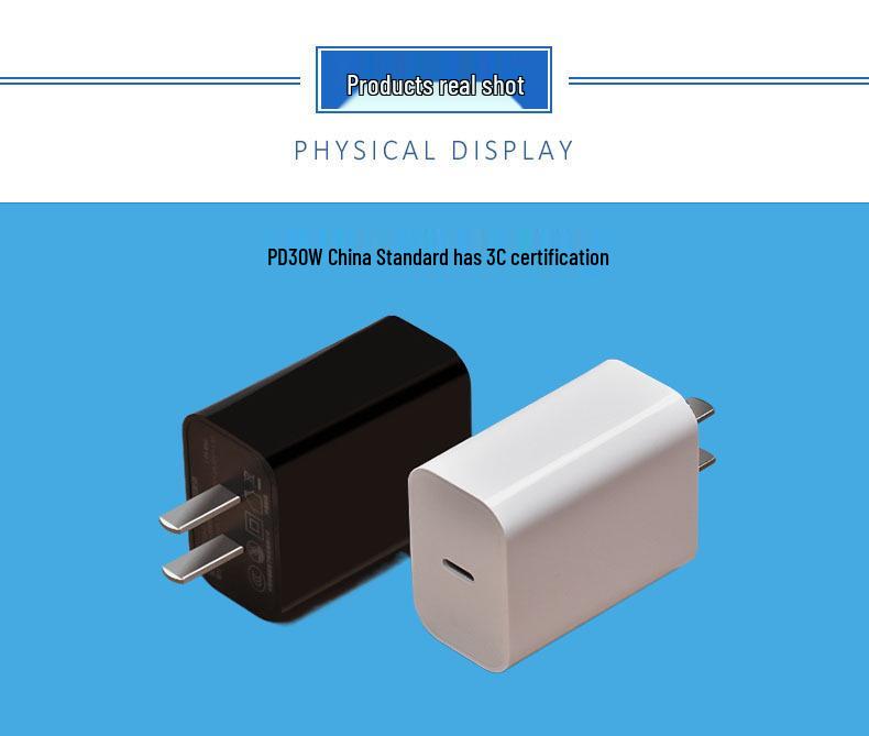 Быстрое зарядное устройство PD30W, сертифицированное 3C, для Apple 16 Pro - Совместимо с китайскими, американскими и европейскими стандартами