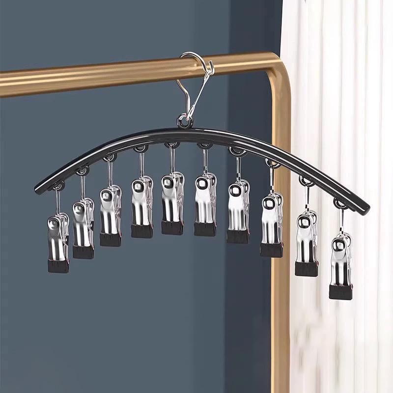 Stainless Steel Clothes Drying Hanger Windproof Clothing Rack 10 Clips Sock Laundry Airer Hanger Underwear Socks Holder