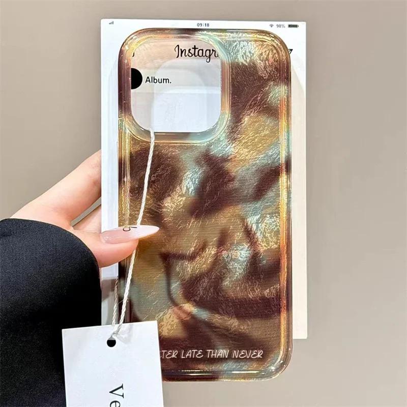 Fashion Brown Grey Gradient Phone Case for IPhone 16 15 14 13 12 11 Pro Max X XR XSMAX 8 7 Plus Vortex Pattern Hard Back Cover