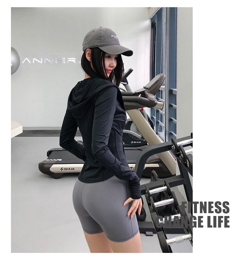 Женская утягивающая куртка для йоги с капюшоном – эластичный кардиган на молнии для бега и фитнеса