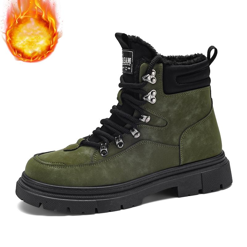 Мужские зимние ботинки Плюшевые теплые рабочие ботинки Водонепроницаемые Нескользящие Толстоподошвенные Уличные Походные Ботинки для Мужчин Высокие Альпинистские Ботинки для Ходьбы