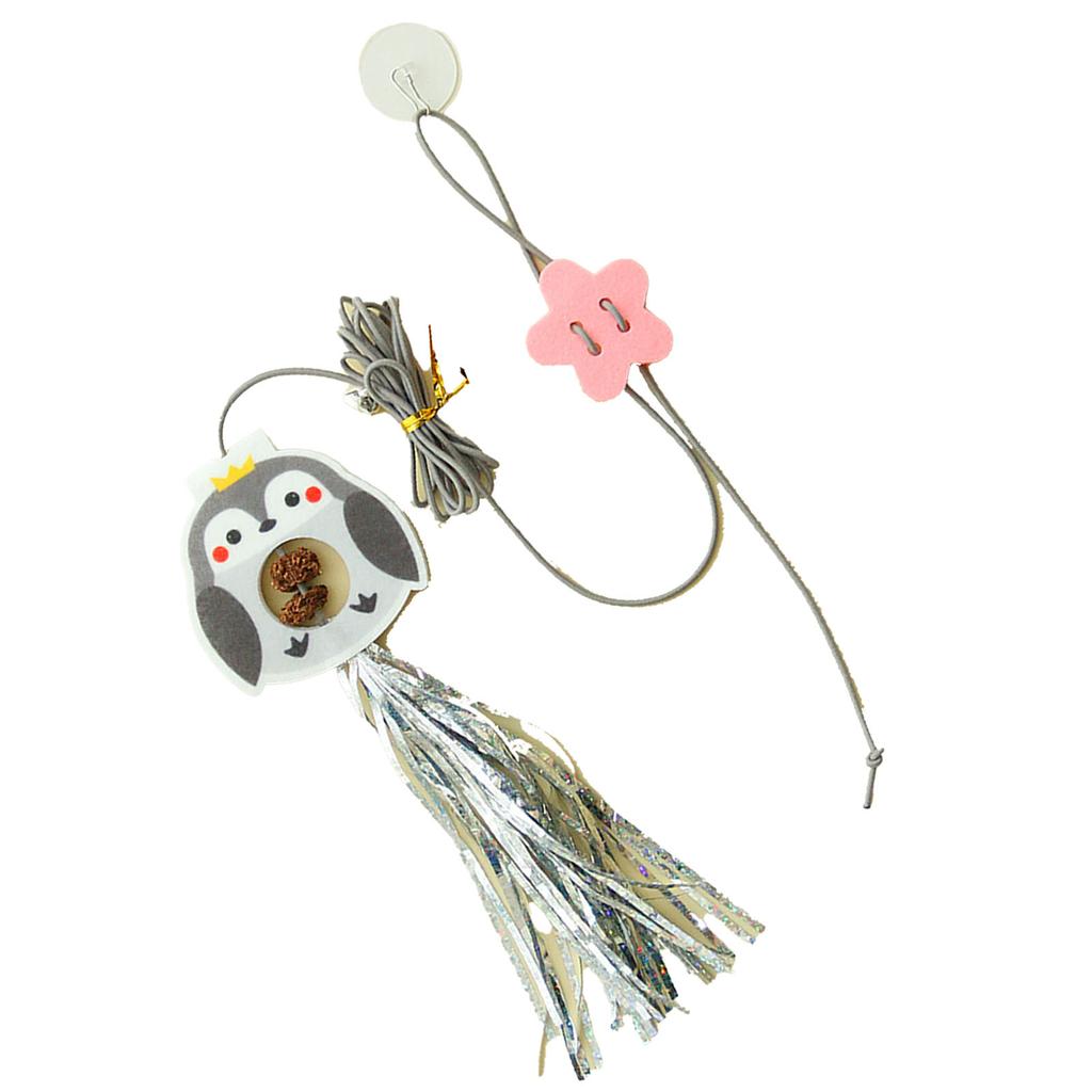 Веревочная игрушка для кошки, подвесная на дверь, перьевая игрушка, эластичная, выдвижная, привлекательная игрушка-дразнилка для кошки, маленький пингвин