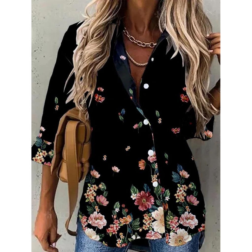 Women's Spring Fashion Casual Street Button Shirt Elegant and Comfortable Long Sleeve Loose Blouse Top Office Lady Clothing