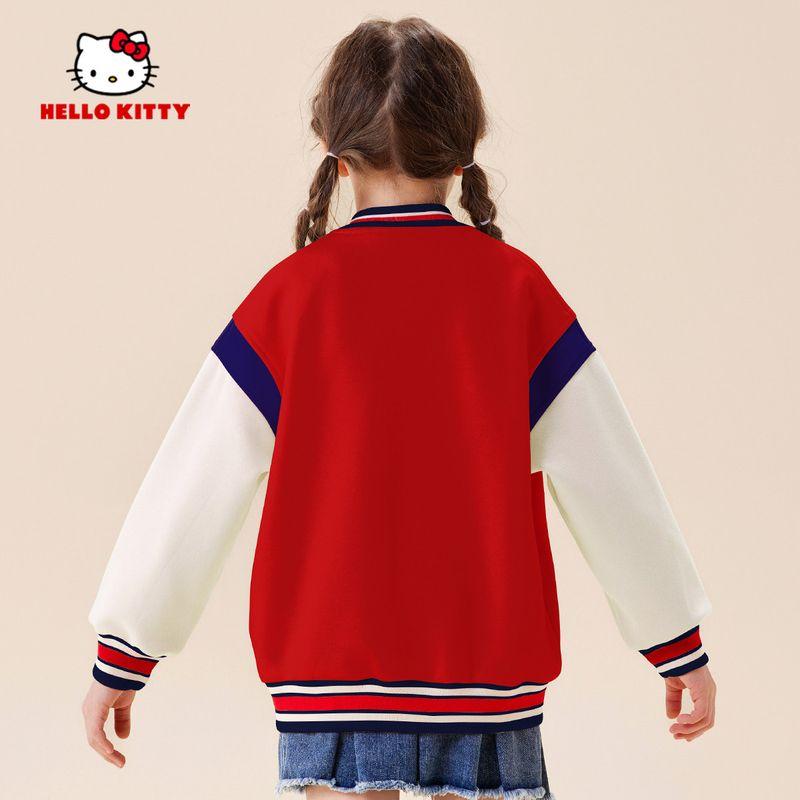 Hello Kitty Girls' Baseball Jacket Red Autumn Top Cardigan Sweatshirt Children's Autumn Clothing Big Kids Trendy