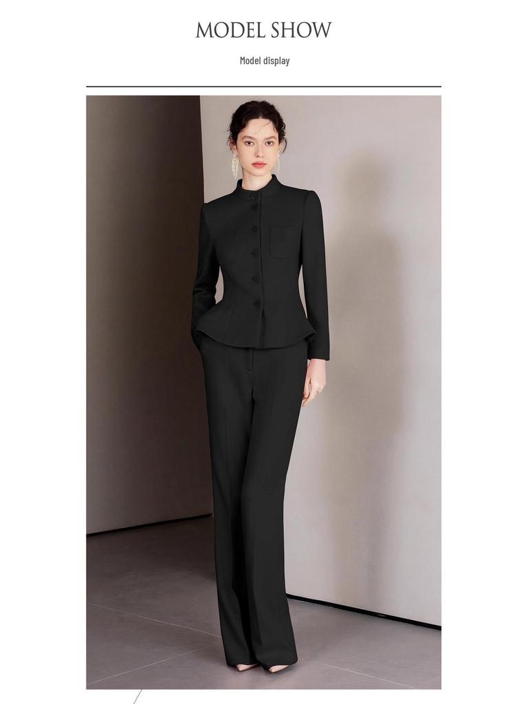 AD Winter Women's High-End Pink Wool Blend Blazer & Pants Set - Elegant Professional Outfit