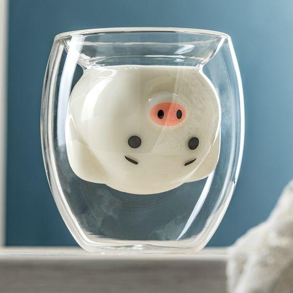 Стеклянная чашка со свиньями с двойными стенками, кофейная чайная кружка, оригинальная свинья