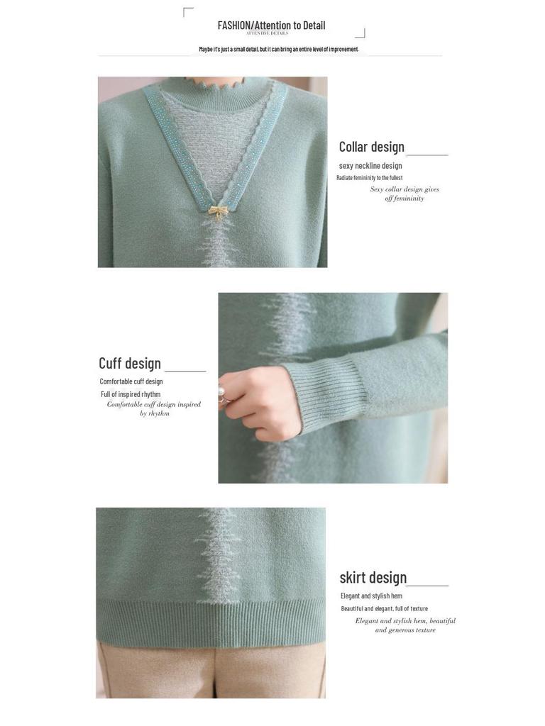 Осенне-зимний флисовый вязаный топ для женщин среднего и пожилого возраста - Толстый свитер-базовый слой