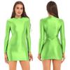 Womens Glossy Long Sleeve Bodycon Dress Nightwear Solid Color Smooth Stretchy Mock Neck Tight Dresses