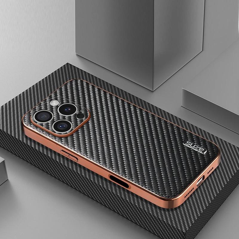 Для iPhone 16 15 14 13 12 11 Pro Max Роскошные кожаные чехлы для телефонов с узором из углеродного волокна для iPhone 16 Pro Защитная задняя крышка
