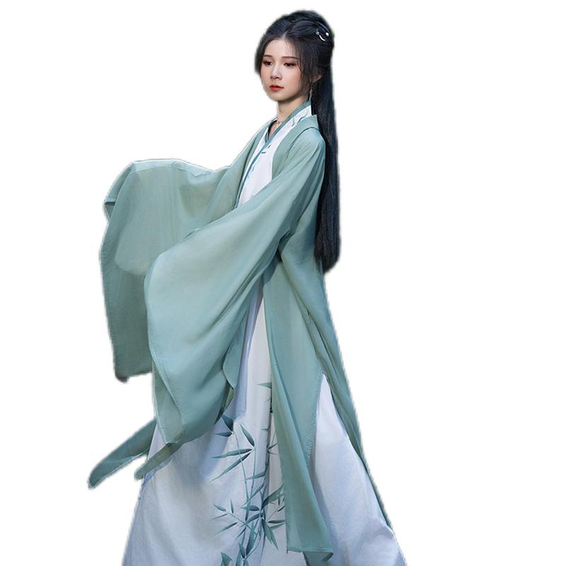 Женский костюм большого размера в стиле Ханьфу в стиле династий Вэй и Цзинь с принтом бамбуковых листьев