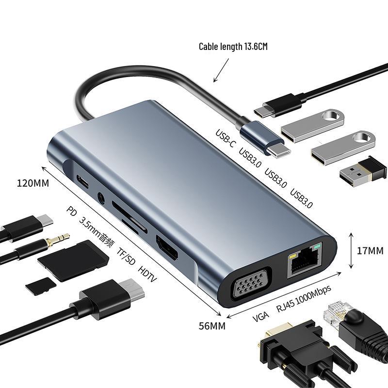 Новая одиннадцатипортовая гигабитная док-станция USB-C с расширением USB 3.0 и VGA для ноутбуков
