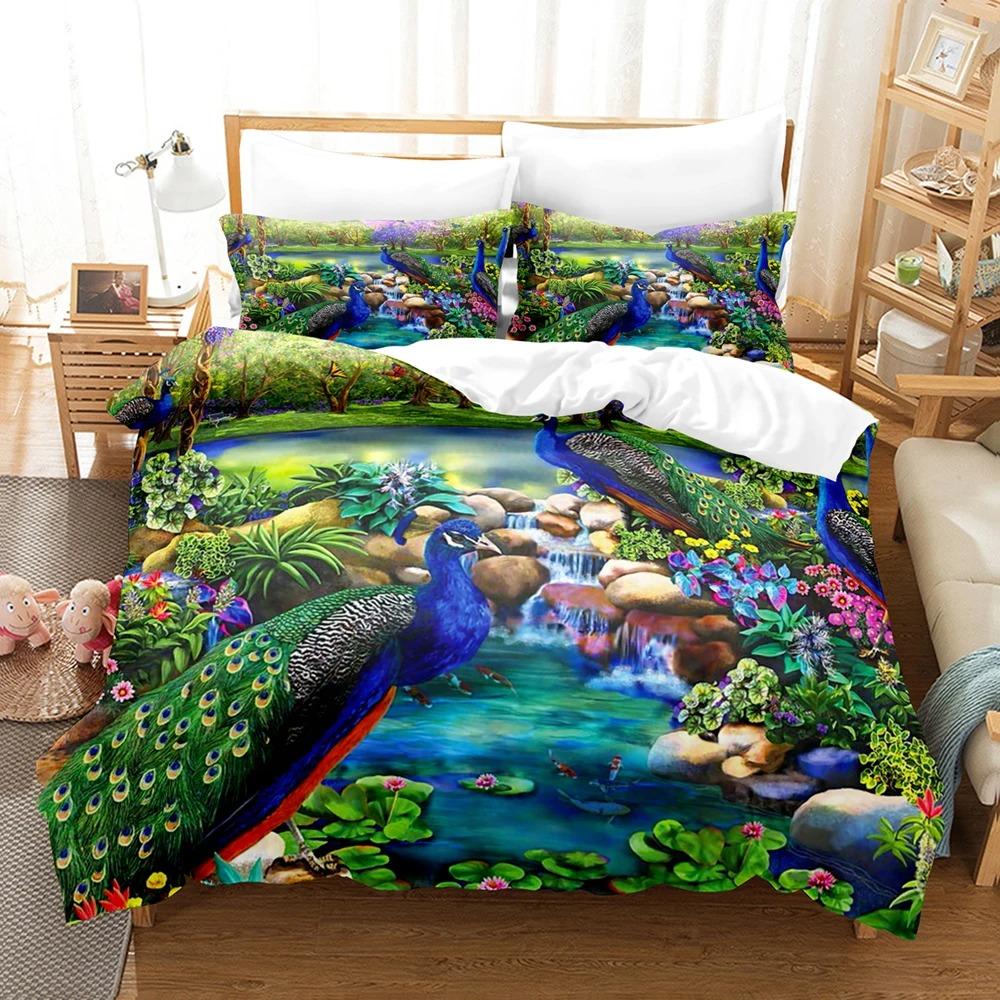3D Printed Peacock Duvet Cover with Pillow Cover Bedding Set Single Double Twin Full Queen King Size Bed Set Bedroom Decor