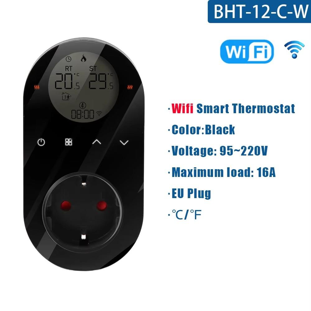 Умная WiFi LED розетка-термостат, цифровая розетка для контроля энергопотребления 16А, удаленное управление через приложение, регулятор температуры для отопления и охлаждения
