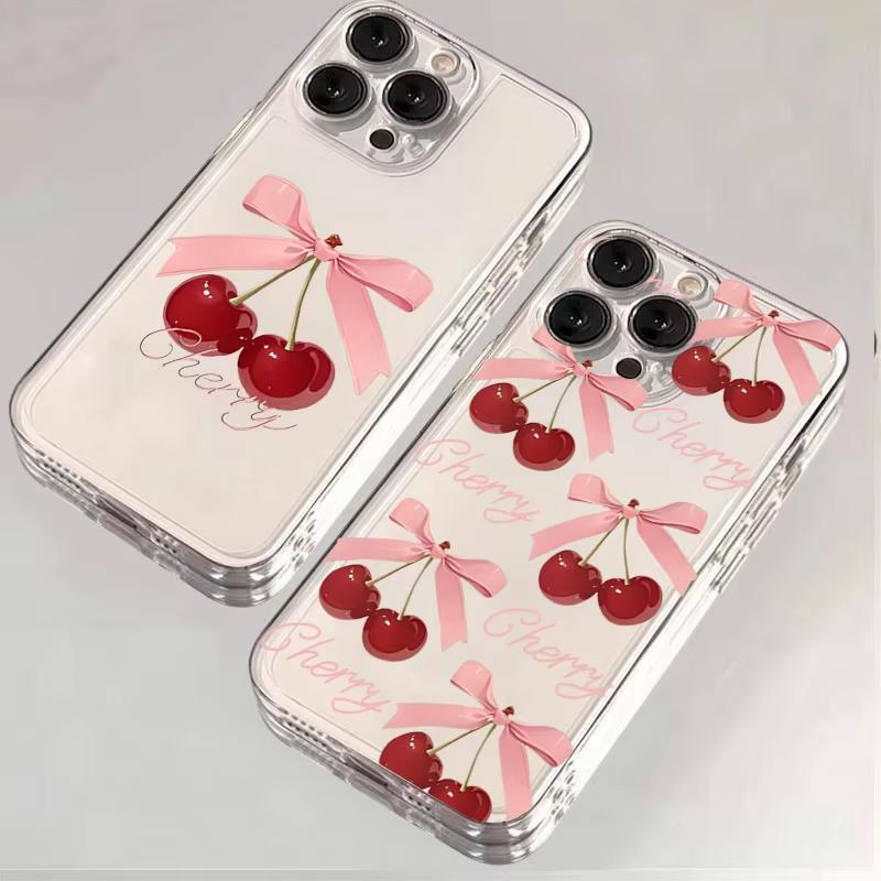 Pink Bow Red Cherry Pattern Phone Case For Xiaomi Mi 15 T Pro 14T 13T Mi 17 Pro 15 14 13 12 11 Lite 5G Clear Bumper Cover