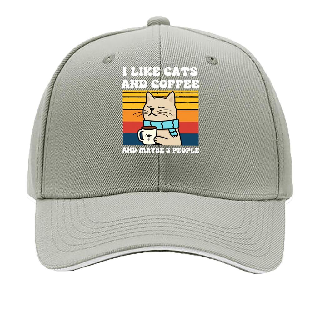Coffee Cat Blue Scarf Retro Sunset Stripe Illustration Sandwich Baseball Cap Unisex Women Sun Cap Outdoor Workouts Hat