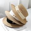French Fashion Hepburn Style Flat Top Straw Hat Women's Summer Vacation Sunshade Sunscreen Top Hat Seaside Beach Sun Hat