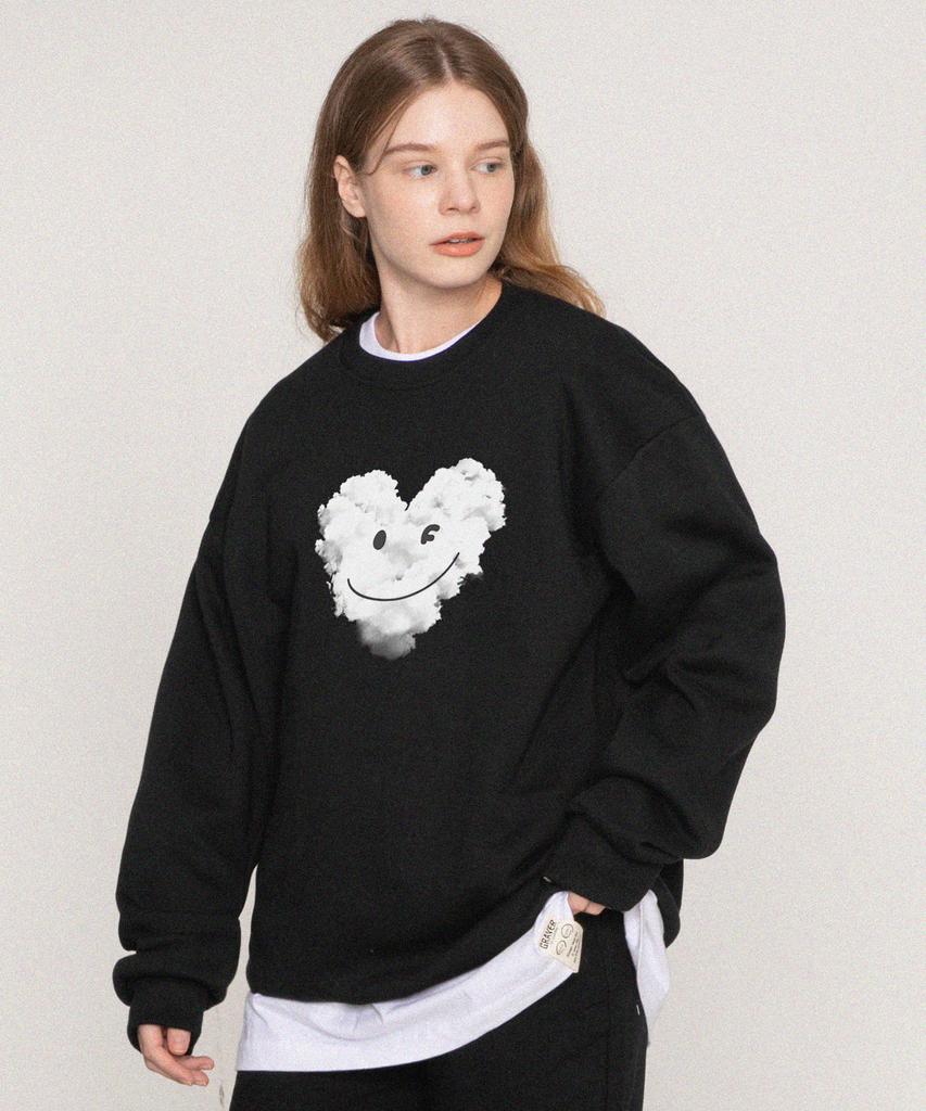 GRAVER [Unisex] Big Cloud Heart Smile Sweatshirt_Black