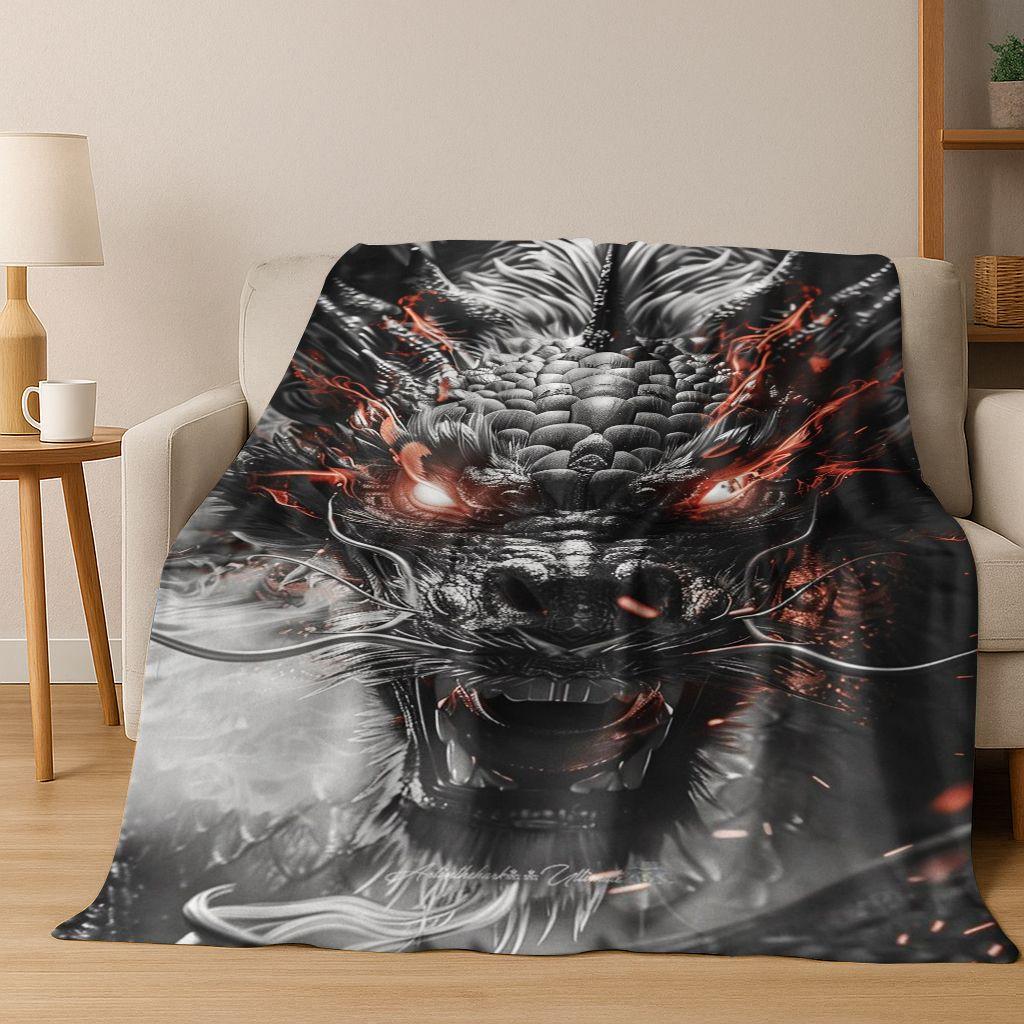 Magic Dragon Mythology Art Chinese Loong Cartoon Flannel Blanket,Cozy Soft Throw Blanket for Home Bedroom Bed Sofa Cover Kid