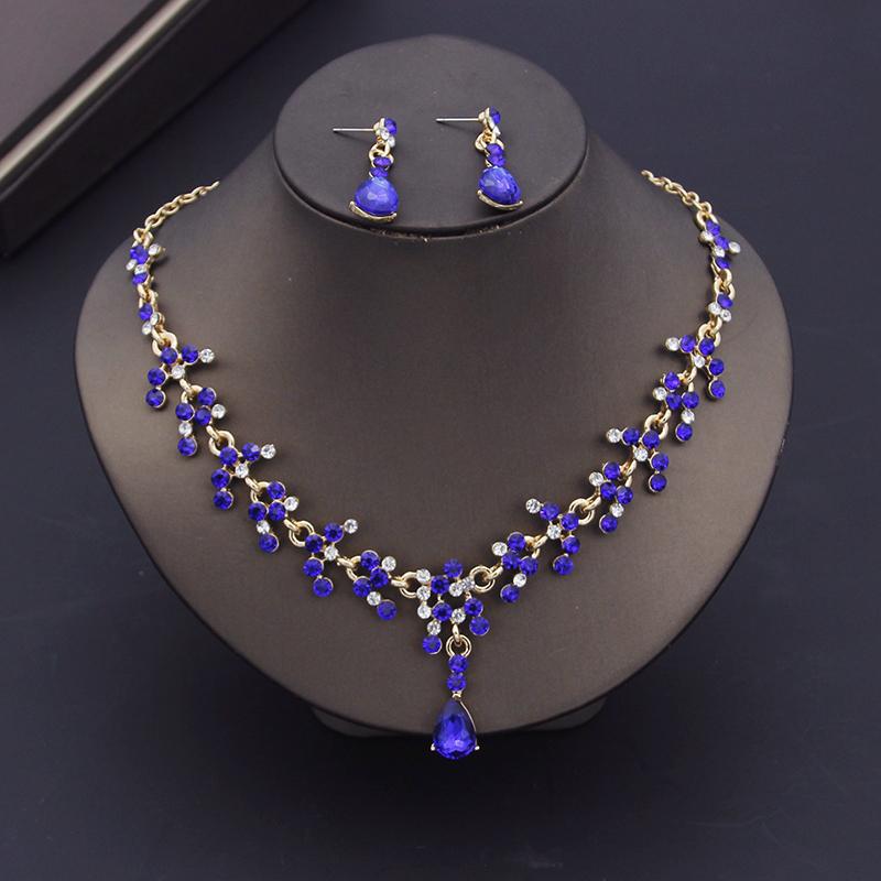 Luxury Purple Crystal Bridal Jewelry Sets for Women Earring Wedding Choker Necklace Set Bride Jewelry Sets Accessories