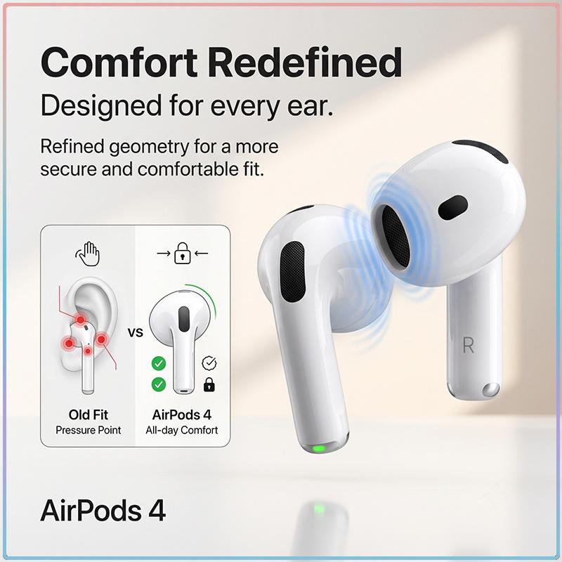 Apple AirPods 4 Bluetooth 5.3 Беспроводные наушники Адаптивный эквалайзер Изоляция голоса Двойной микрофон Длительное воспроизведение 30 часов Автоматическое всплывающее окно Спортивные Мини-наушники