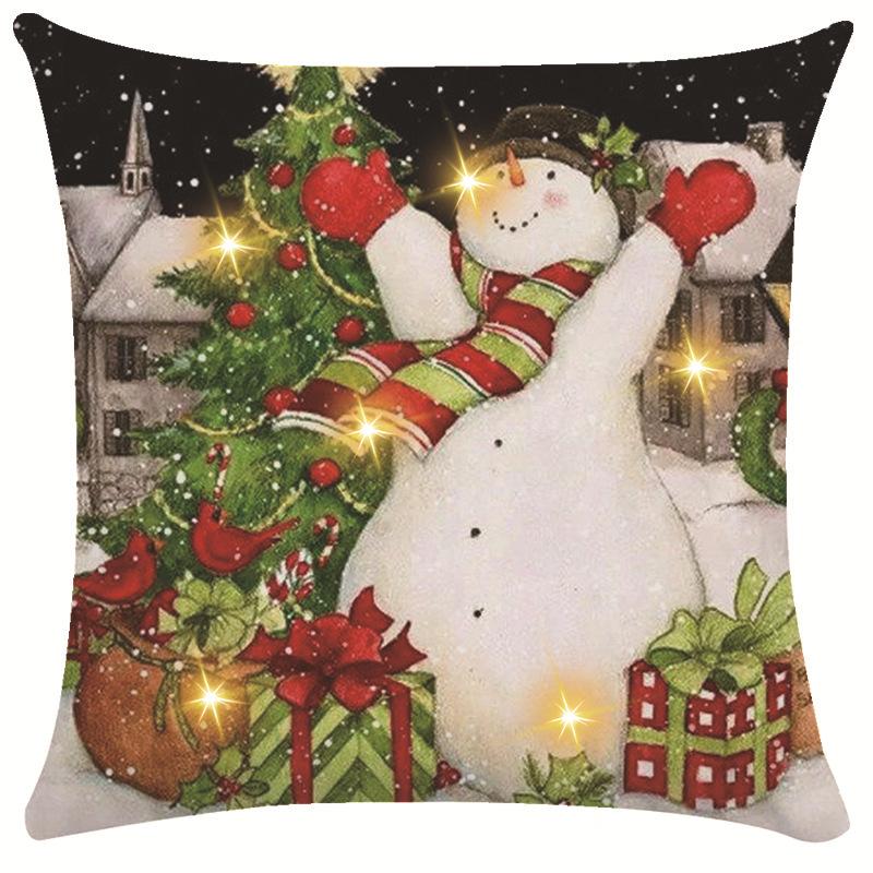 New Christmas Decorative Cushion Cover Snowman Print Cushion Cover LED Pillow Light Cushion