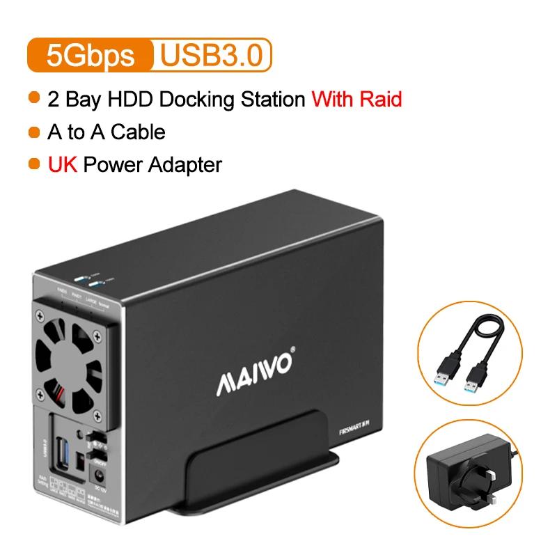 MAIWO 3.5 Inch HDD Case SATA RAID Storage Enclosure Dual Bay Hard Drive Docking Station for 2.5/3.5 Inch External Hard Drive Box