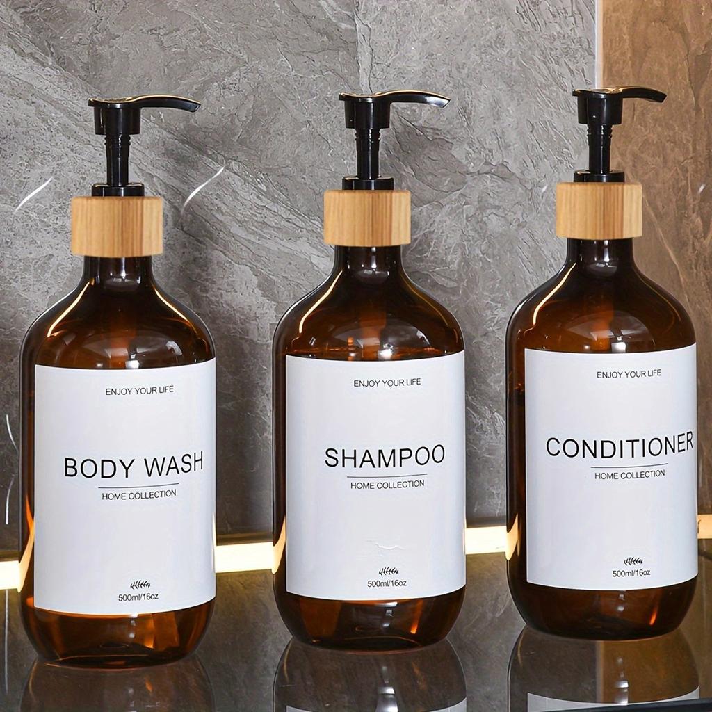 3-Pack 500ml Refillable Shampoo Body Wash Conditioner Lotion Dispenser Pump Bottles for Shower Travel