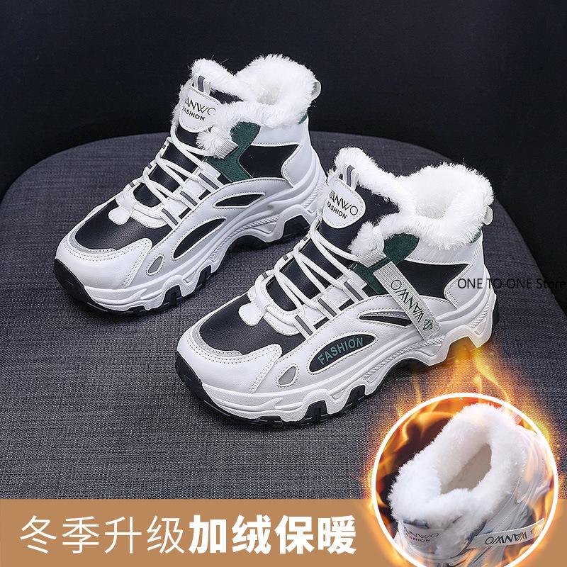 2025 Женская обувь на толстой платформе из плюша, вулканизированная, модная, плюс бархатная, теплая, повседневная, кроссовки для бега для женщин, зимние женские кроссовки