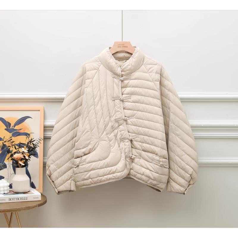 Осень и Зима Женская Ультралегкая Куртка из Белого Утиного Пуха Оверсайз Свободного Покроя Повседневная Короткая Куртка Пуховик Винтажные Женские Парки