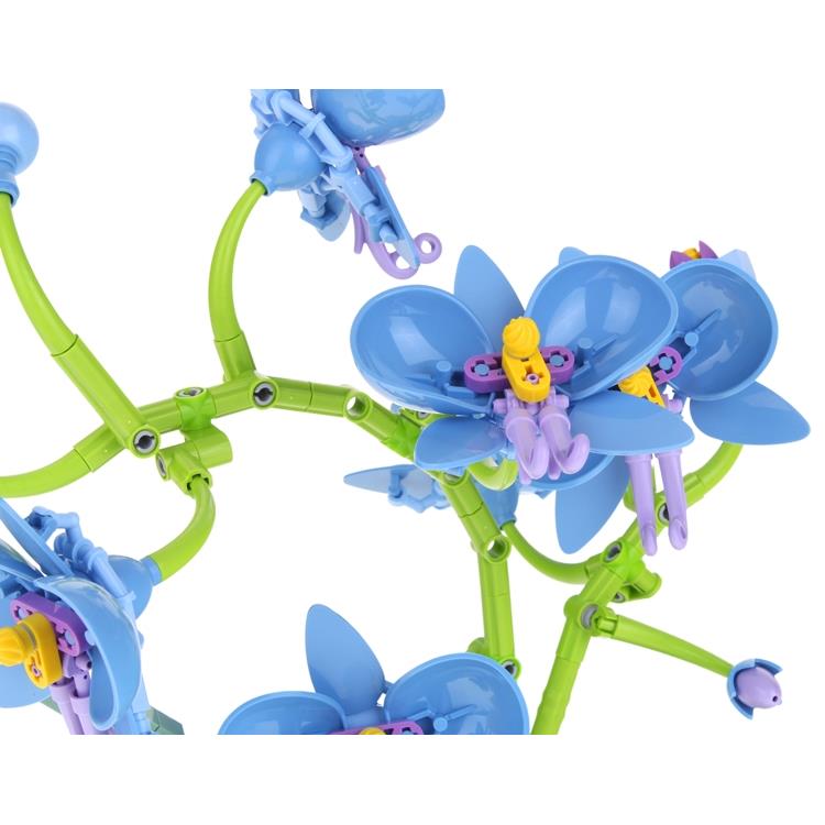 Construction Blocks Flower Orchid Blue Bouquet in Pot 581 pcs