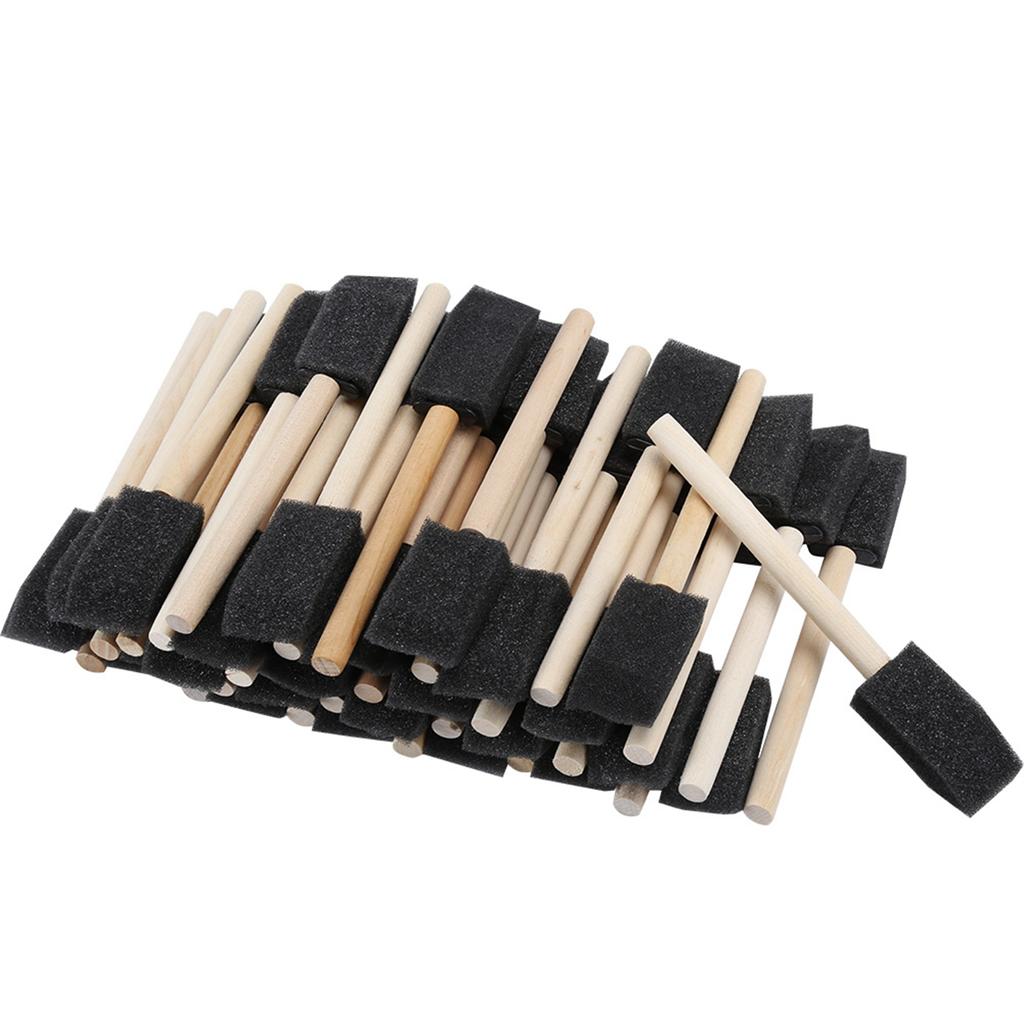 50Pcs Foam Brush Black Sponge Wood Handle Paint Brush Children Drawing Graffiti Tools