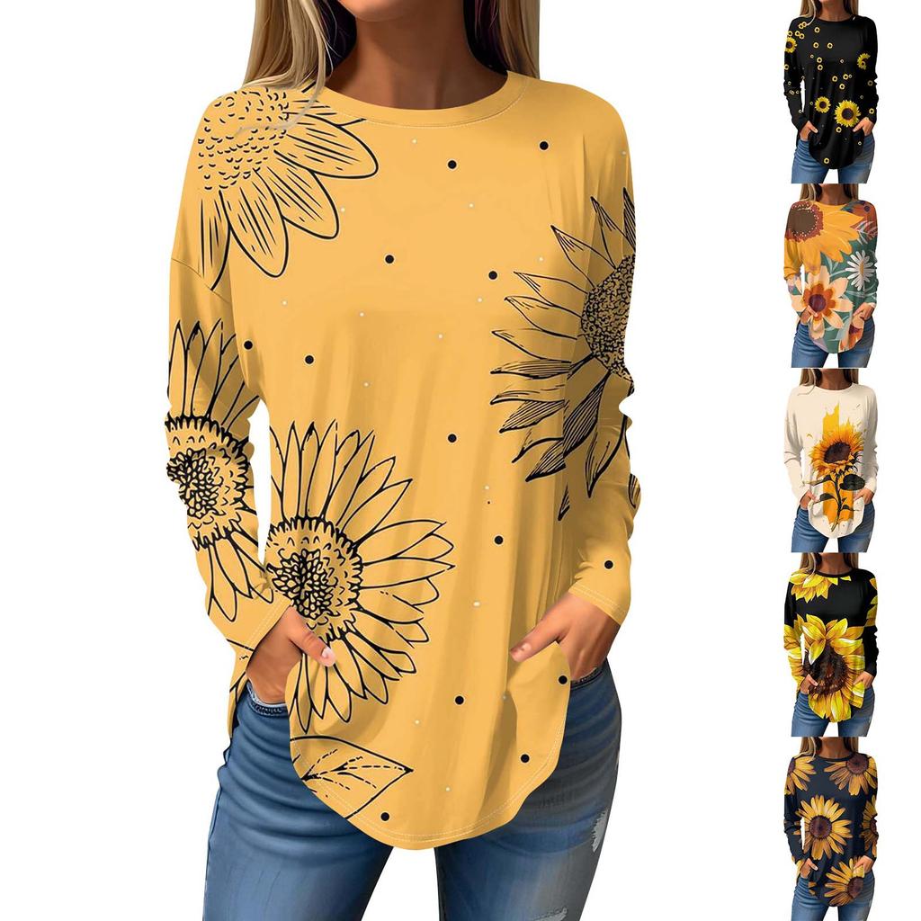 Fashion Women's Casual Long Sleeved Round Neck Printed Tops