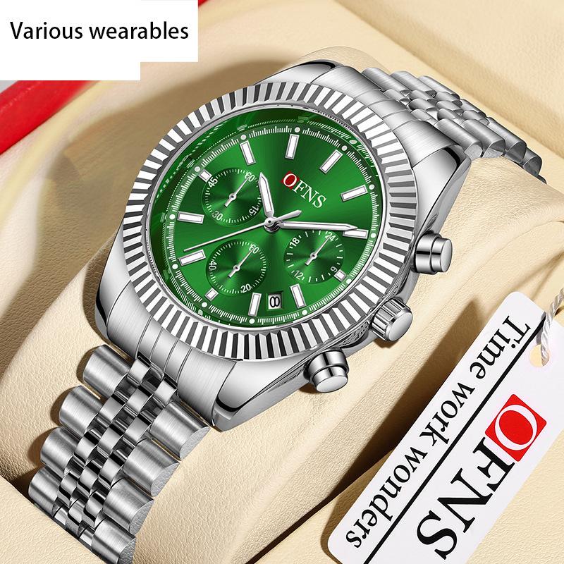 Новые мужские часы Business Three-eye Six-pin Quartz Watch Luminous Calendar Waterproof Men's Watch